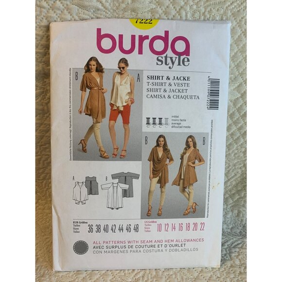 Burda Misses Shirt Jacket Sewing Pattern sz 10-22 7222 - uncut - Picture 9 of 9